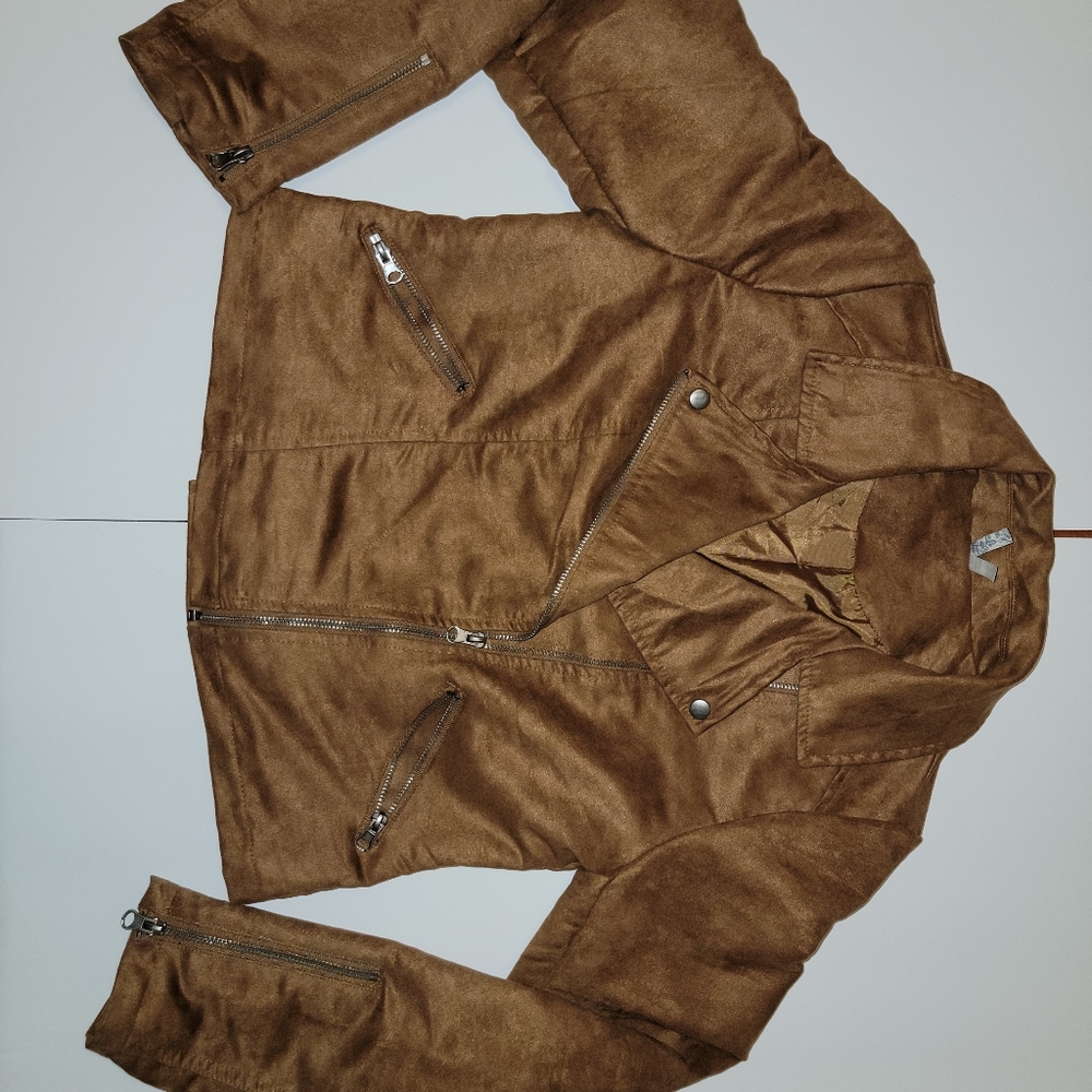 Mudd Jeans Womens L  Faux Suede Lightweight Jacket Brown